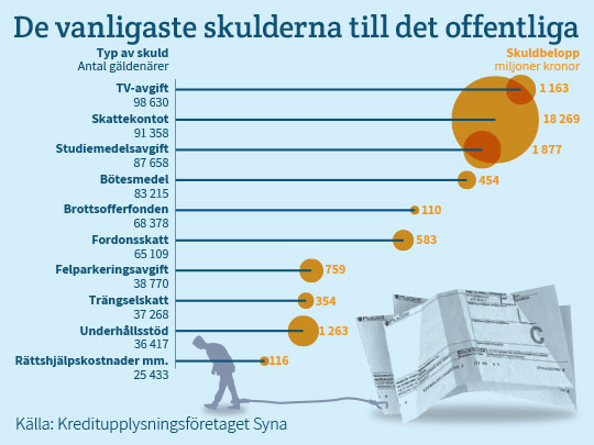 De vanligaste skulderna till det offentliga